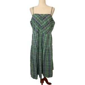Free Assembly Women’s XL Plaid Tiered Dress Organic Cotton Midi Sleeveless